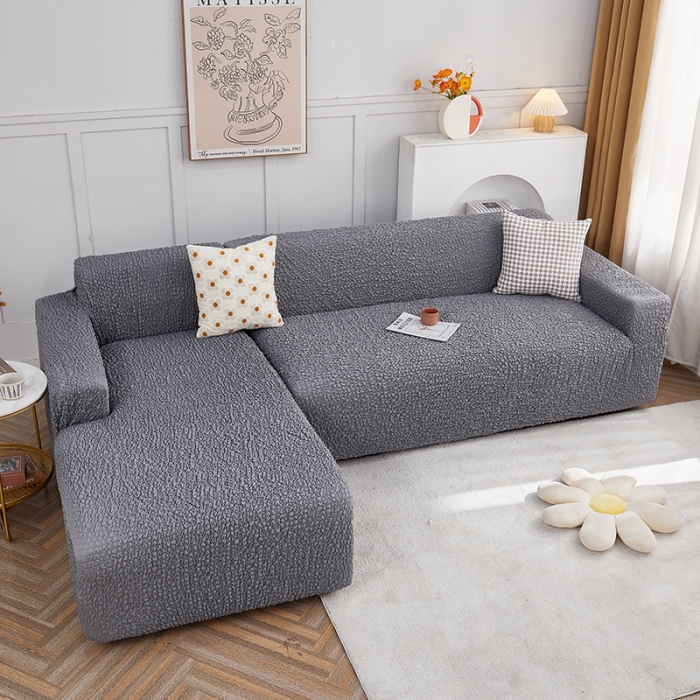 91家纺网 家纺一手货源 找家纺 丝绮鹿 2023新款日式皱皱布沙发套贵妃图 摩登浅灰