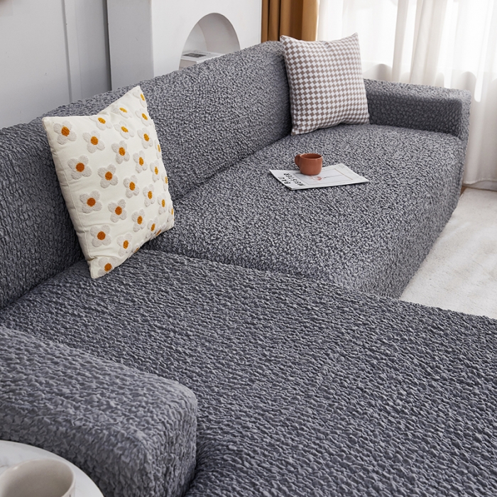 91家纺网 家纺一手货源 找家纺 丝绮鹿 2023新款日式皱皱布沙发套贵妃图 摩登浅灰