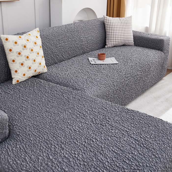 91家纺网 家纺一手货源 找家纺 丝绮鹿 2023新款日式皱皱布沙发套贵妃图 摩登浅灰