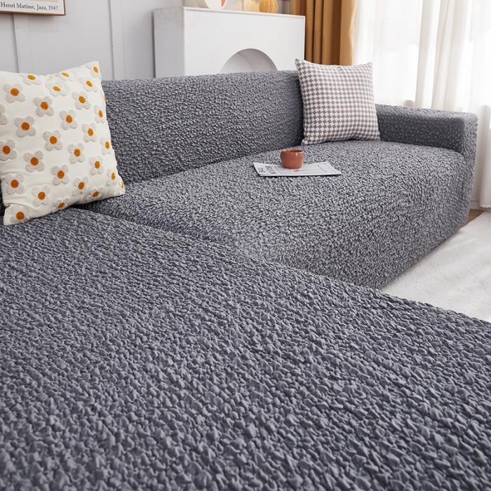 91家纺网 家纺一手货源 找家纺 丝绮鹿 2023新款日式皱皱布沙发套贵妃图 摩登浅灰