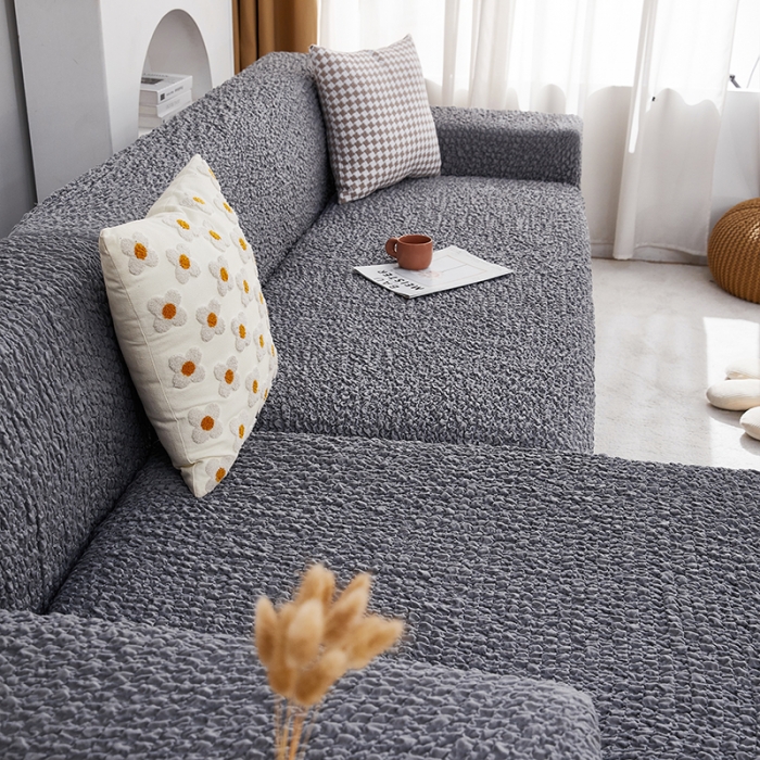 91家纺网 家纺一手货源 找家纺 丝绮鹿 2023新款日式皱皱布沙发套贵妃图 摩登浅灰