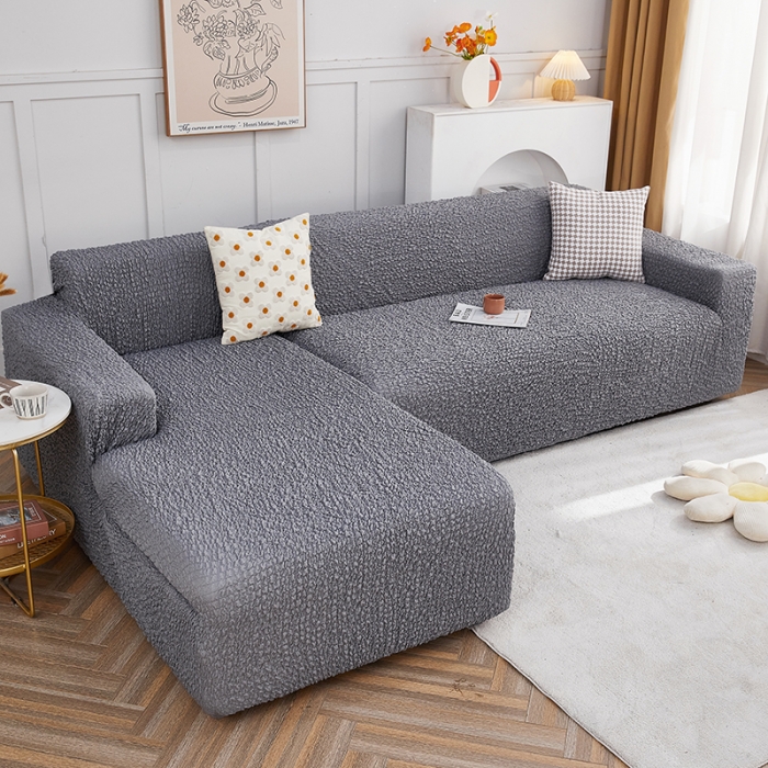 91家纺网 家纺一手货源 找家纺 丝绮鹿 2023新款日式皱皱布沙发套贵妃图 摩登浅灰