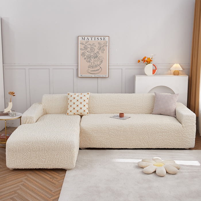 91家纺网 家纺一手货源 找家纺 丝绮鹿 2023新款日式皱皱布沙发套贵妃图 奶油白