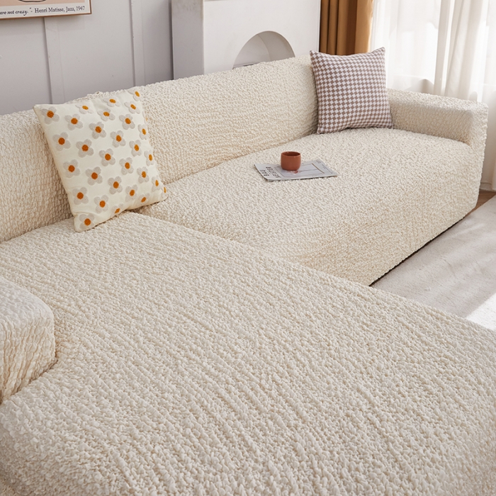 91家纺网 家纺一手货源 找家纺 丝绮鹿 2023新款日式皱皱布沙发套贵妃图 奶油白