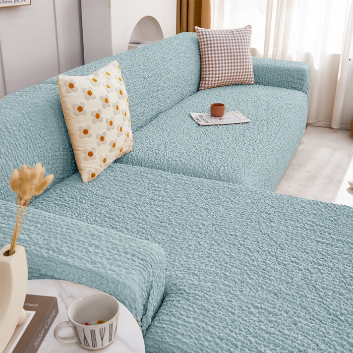 91家纺网 家纺一手货源 找家纺 丝绮鹿 2023新款日式皱皱布沙发套贵妃图 石灰蓝