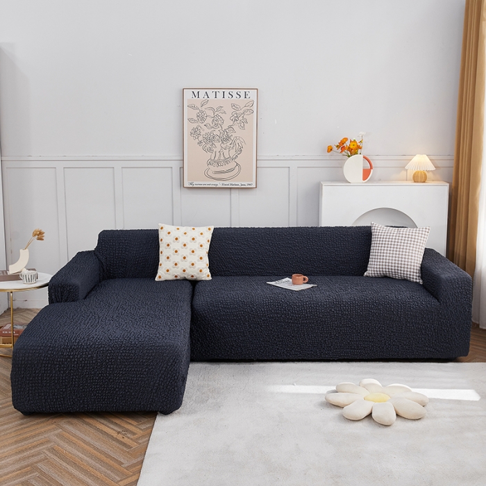 91家纺网 家纺一手货源 找家纺 丝绮鹿 2023新款日式皱皱布沙发套贵妃图 雅致黑灰