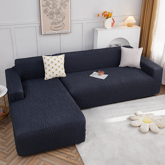 91家纺网 家纺一手货源 找家纺 丝绮鹿 2023新款日式皱皱布沙发套贵妃图 雅致黑灰