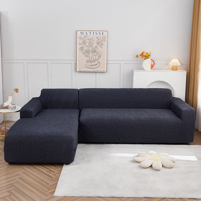 91家纺网 家纺一手货源 找家纺 丝绮鹿 2023新款日式皱皱布沙发套贵妃图 雅致黑灰