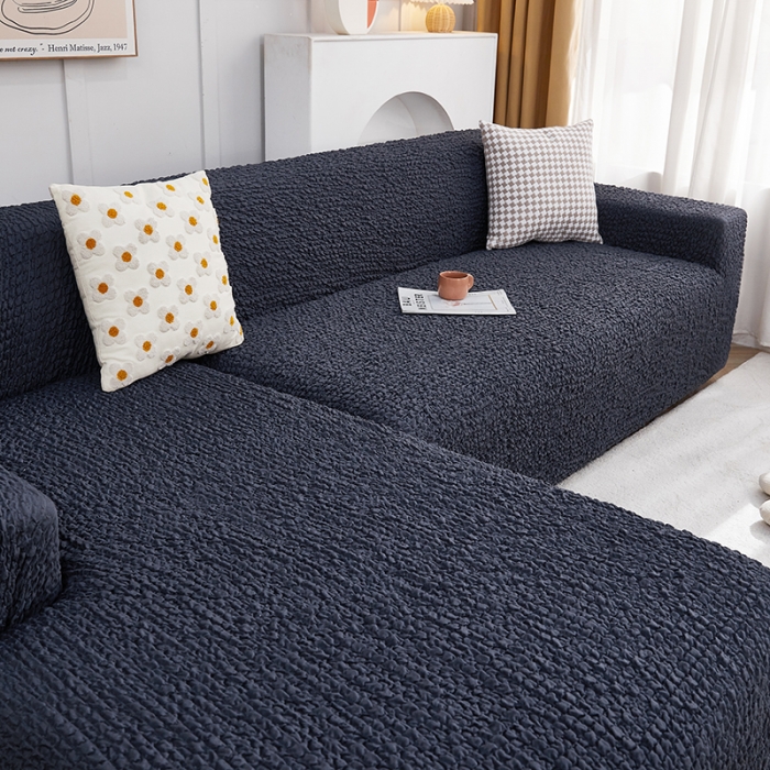 91家纺网 家纺一手货源 找家纺 丝绮鹿 2023新款日式皱皱布沙发套贵妃图 雅致黑灰