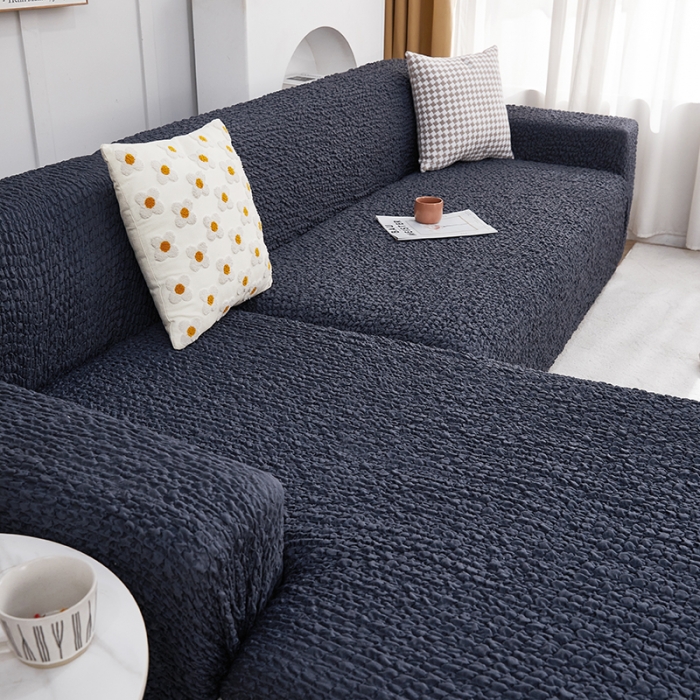 91家纺网 家纺一手货源 找家纺 丝绮鹿 2023新款日式皱皱布沙发套贵妃图 雅致黑灰