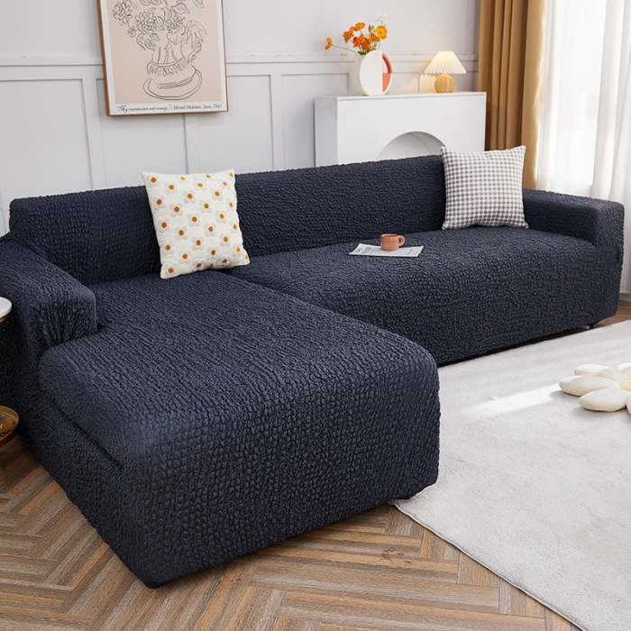 91家纺网 家纺一手货源 找家纺 丝绮鹿 2023新款日式皱皱布沙发套贵妃图 雅致黑灰