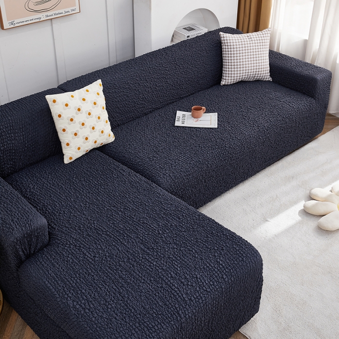 91家纺网 家纺一手货源 找家纺 丝绮鹿 2023新款日式皱皱布沙发套贵妃图 雅致黑灰