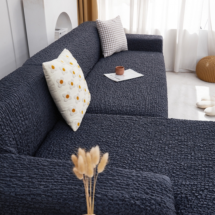 91家纺网 家纺一手货源 找家纺 丝绮鹿 2023新款日式皱皱布沙发套贵妃图 雅致黑灰