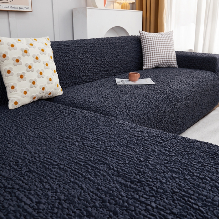 91家纺网 家纺一手货源 找家纺 丝绮鹿 2023新款日式皱皱布沙发套贵妃图 雅致黑灰