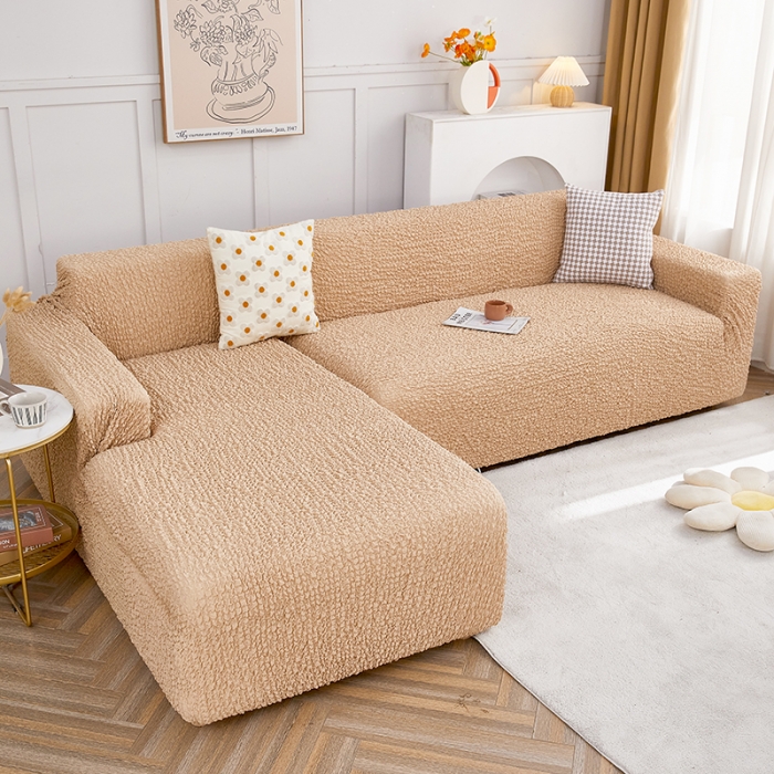 91家纺网 家纺一手货源 找家纺 丝绮鹿 2023新款日式皱皱布沙发套贵妃图 亚麻黄