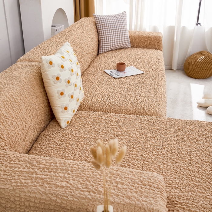 91家纺网 家纺一手货源 找家纺 丝绮鹿 2023新款日式皱皱布沙发套贵妃图 亚麻黄