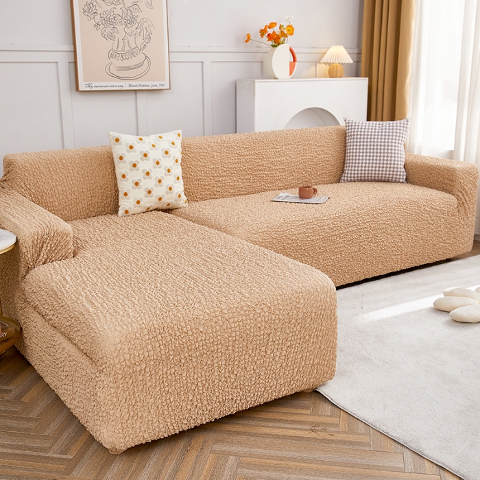 91家纺网 家纺一手货源 找家纺 丝绮鹿 2023新款日式皱皱布沙发套贵妃图 亚麻黄