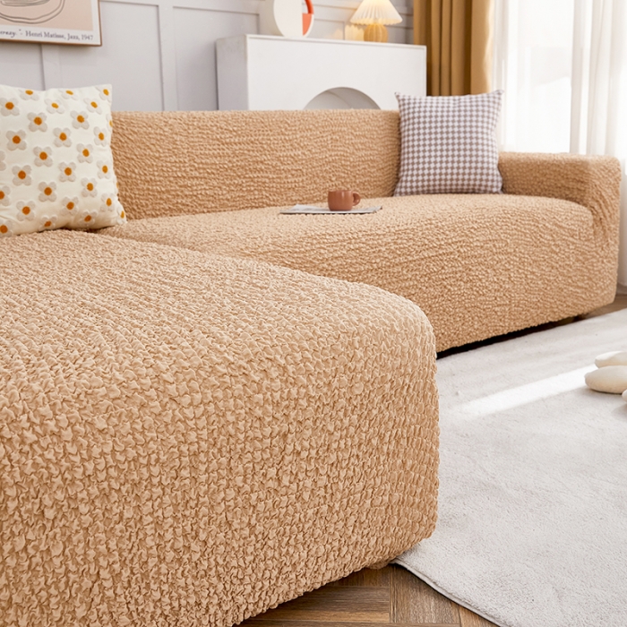 91家纺网 家纺一手货源 找家纺 丝绮鹿 2023新款日式皱皱布沙发套贵妃图 亚麻黄