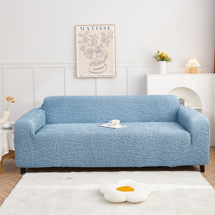 91家纺网 家纺一手货源 找家纺 丝绮鹿 2023新款日式皱皱布沙发套三人图高雅蓝