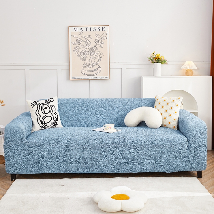 91家纺网 家纺一手货源 找家纺 丝绮鹿 2023新款日式皱皱布沙发套三人图高雅蓝