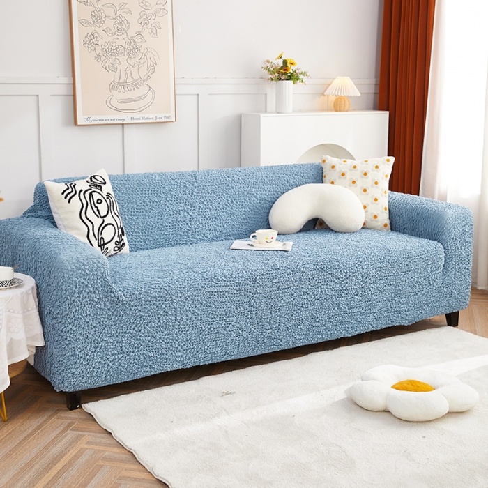 91家纺网 家纺一手货源 找家纺 丝绮鹿 2023新款日式皱皱布沙发套三人图高雅蓝