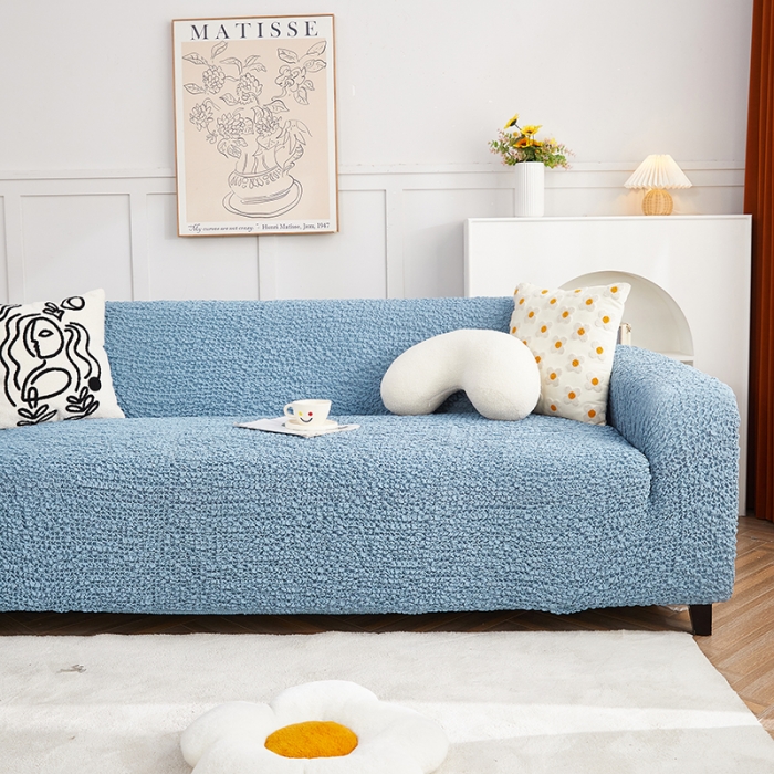 91家纺网 家纺一手货源 找家纺 丝绮鹿 2023新款日式皱皱布沙发套三人图高雅蓝