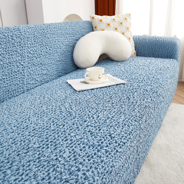 91家纺网 家纺一手货源 找家纺 丝绮鹿 2023新款日式皱皱布沙发套三人图高雅蓝