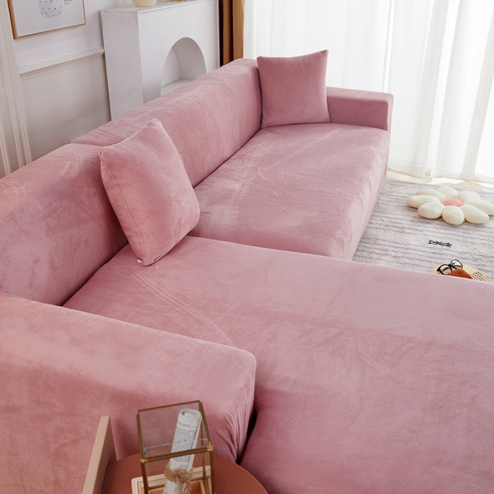 91家纺网 家纺一手货源 找家纺 丝绮鹿 2023新款毛绒纯色沙发套贵妃位图 粉色-毛绒款
