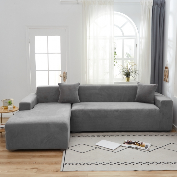 91家纺网 家纺一手货源 找家纺 丝绮鹿 2023新款毛绒纯色沙发套贵妃位图 灰色-毛绒款