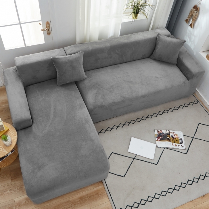 91家纺网 家纺一手货源 找家纺 丝绮鹿 2023新款毛绒纯色沙发套贵妃位图 灰色-毛绒款