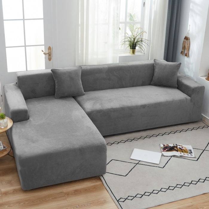 91家纺网 家纺一手货源 找家纺 丝绮鹿 2023新款毛绒纯色沙发套贵妃位图 灰色-毛绒款