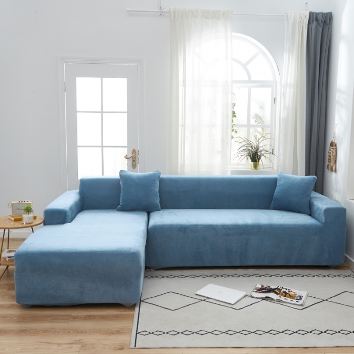 91家纺网 家纺一手货源 找家纺 丝绮鹿 2023新款毛绒纯色沙发套贵妃位图 蓝灰-毛绒款