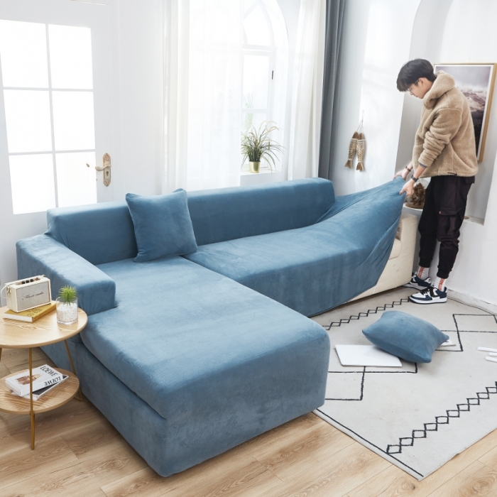 91家纺网 家纺一手货源 找家纺 丝绮鹿 2023新款毛绒纯色沙发套贵妃位图 蓝灰-毛绒款
