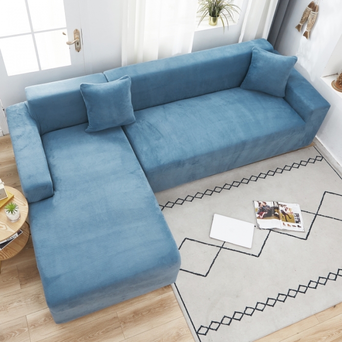 91家纺网 家纺一手货源 找家纺 丝绮鹿 2023新款毛绒纯色沙发套贵妃位图 蓝灰-毛绒款