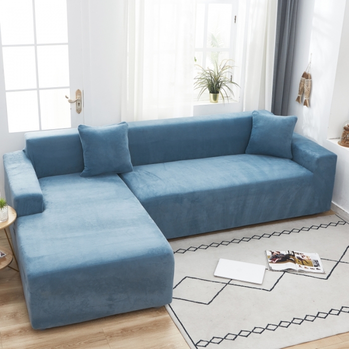 91家纺网 家纺一手货源 找家纺 丝绮鹿 2023新款毛绒纯色沙发套贵妃位图 蓝灰-毛绒款