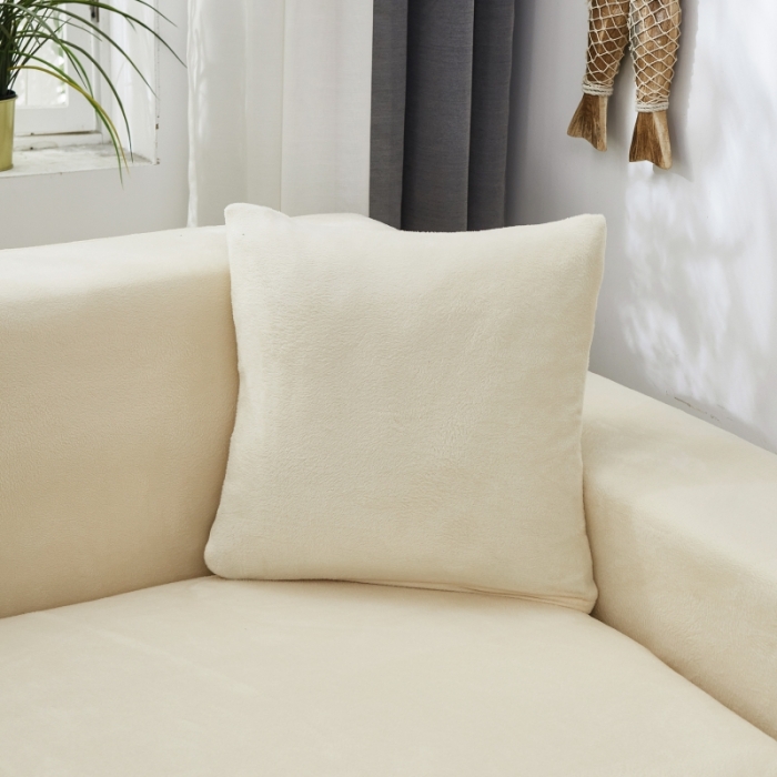 91家纺网 家纺一手货源 找家纺 丝绮鹿 2023新款毛绒纯色沙发套贵妃位图 米白-毛绒款