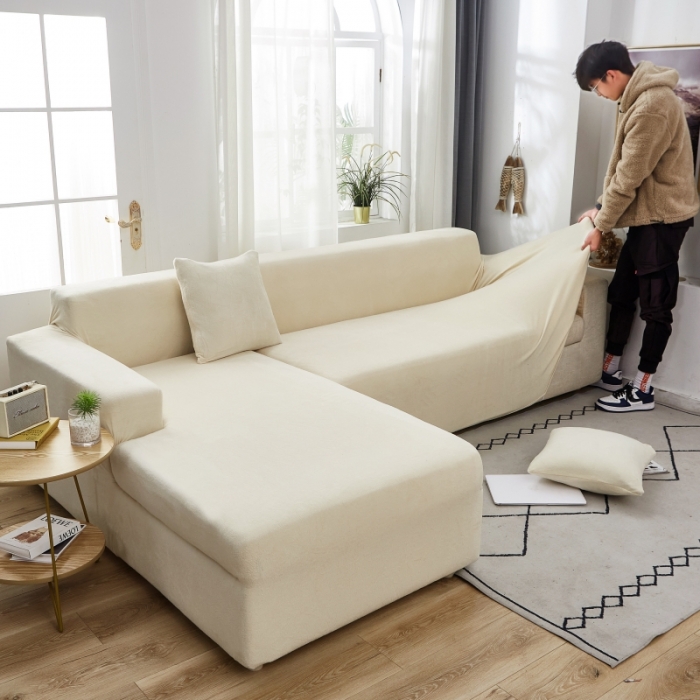 91家纺网 家纺一手货源 找家纺 丝绮鹿 2023新款毛绒纯色沙发套贵妃位图 米白-毛绒款