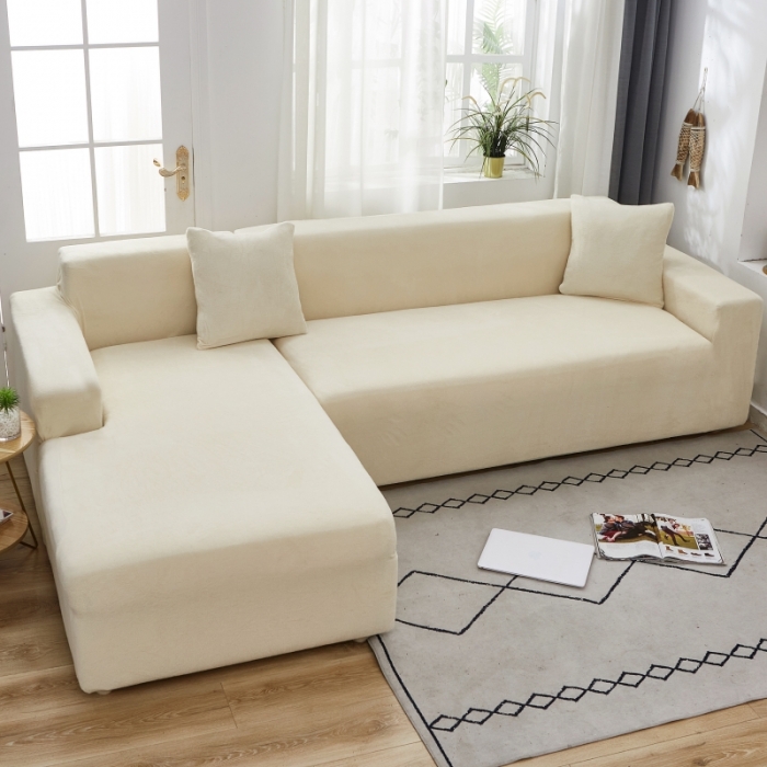 91家纺网 家纺一手货源 找家纺 丝绮鹿 2023新款毛绒纯色沙发套贵妃位图 米白-毛绒款