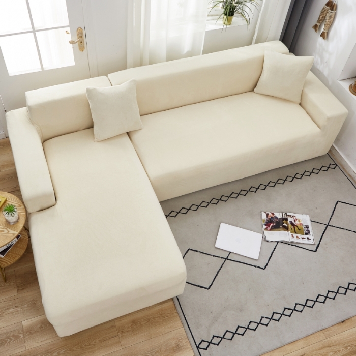 91家纺网 家纺一手货源 找家纺 丝绮鹿 2023新款毛绒纯色沙发套贵妃位图 米白-毛绒款