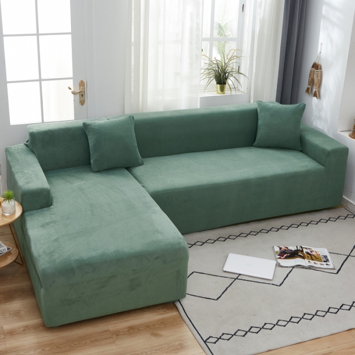 91家纺网 家纺一手货源 找家纺 丝绮鹿 2023新款毛绒纯色沙发套贵妃位图 青色-毛绒款