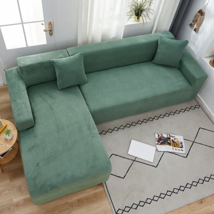 91家纺网 家纺一手货源 找家纺 丝绮鹿 2023新款毛绒纯色沙发套贵妃位图 青色-毛绒款