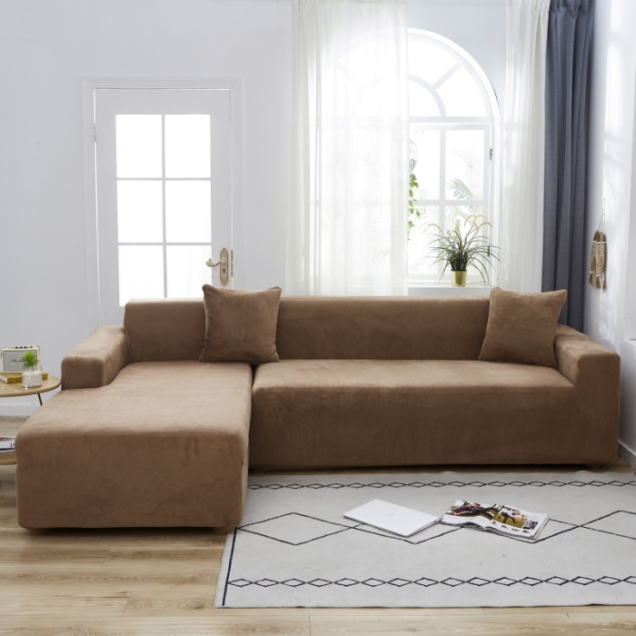 91家纺网 家纺一手货源 找家纺 丝绮鹿 2023新款毛绒纯色沙发套贵妃位图 驼色-毛绒款