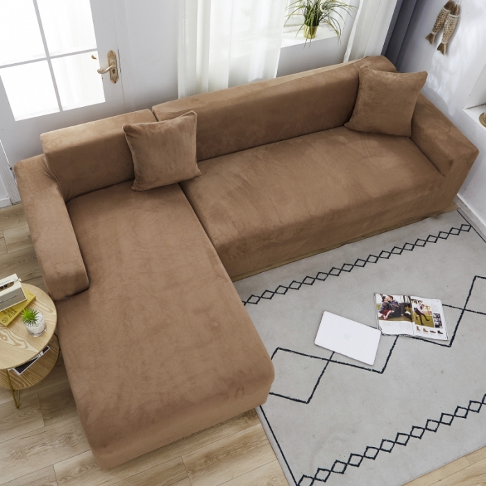 91家纺网 家纺一手货源 找家纺 丝绮鹿 2023新款毛绒纯色沙发套贵妃位图 驼色-毛绒款
