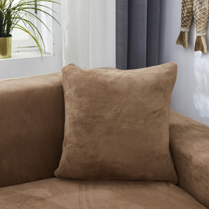 91家纺网 家纺一手货源 找家纺 丝绮鹿 2023新款毛绒纯色沙发套贵妃位图 驼色-毛绒款