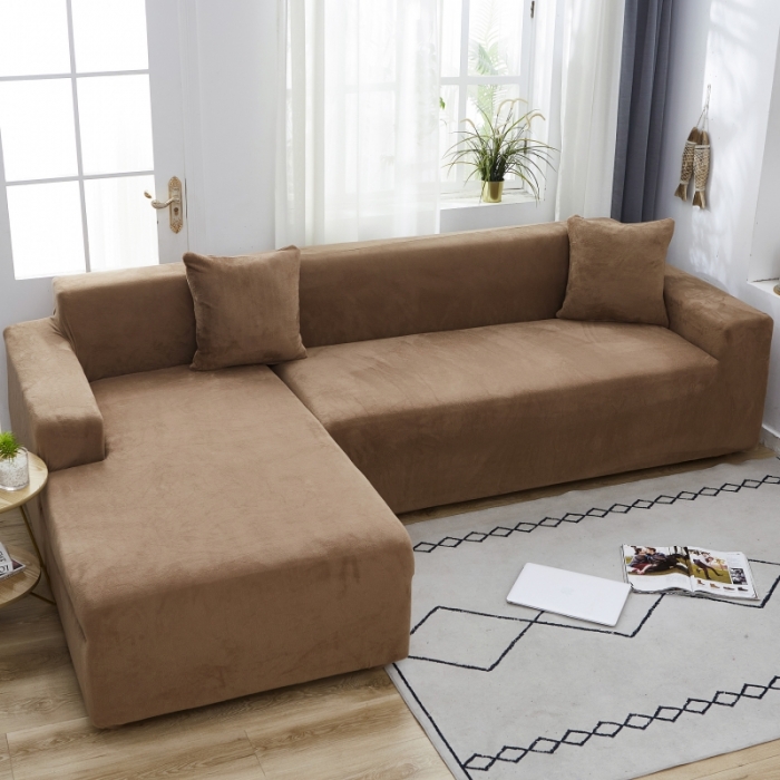 91家纺网 家纺一手货源 找家纺 丝绮鹿 2023新款毛绒纯色沙发套贵妃位图 驼色-毛绒款