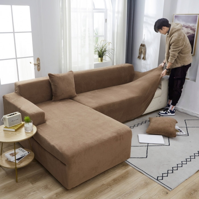 91家纺网 家纺一手货源 找家纺 丝绮鹿 2023新款毛绒纯色沙发套贵妃位图 驼色-毛绒款