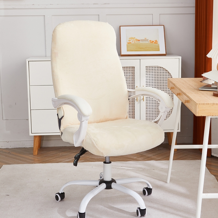 91家纺网 家纺一手货源 找家纺 丝绮鹿 2023新款毛绒纯色椅套拉链款 米白