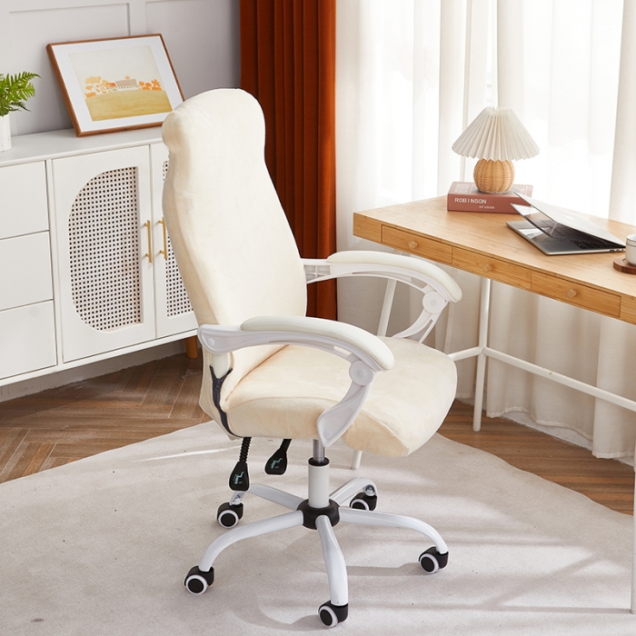 91家纺网 家纺一手货源 找家纺 丝绮鹿 2023新款毛绒纯色椅套拉链款 米白