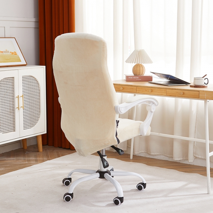 91家纺网 家纺一手货源 找家纺 丝绮鹿 2023新款毛绒纯色椅套拉链款 米白