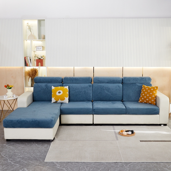 91家纺网 家纺一手货源 找家纺 丝绮鹿 2023新款毛绒纯色毛绒坐垫套 蓝灰